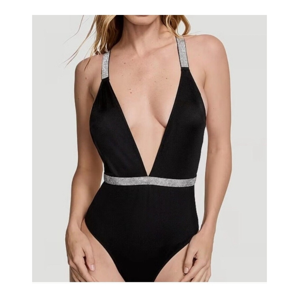 NWOT VS Rhinestone One-Piece Swimsuit Black Med & Large Available